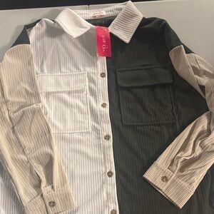 Jess Lea Striped Shirt in White and Olive